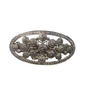 Goodies Circles Silver Tone Hair Barrette Tension Clip Roman Shield Design